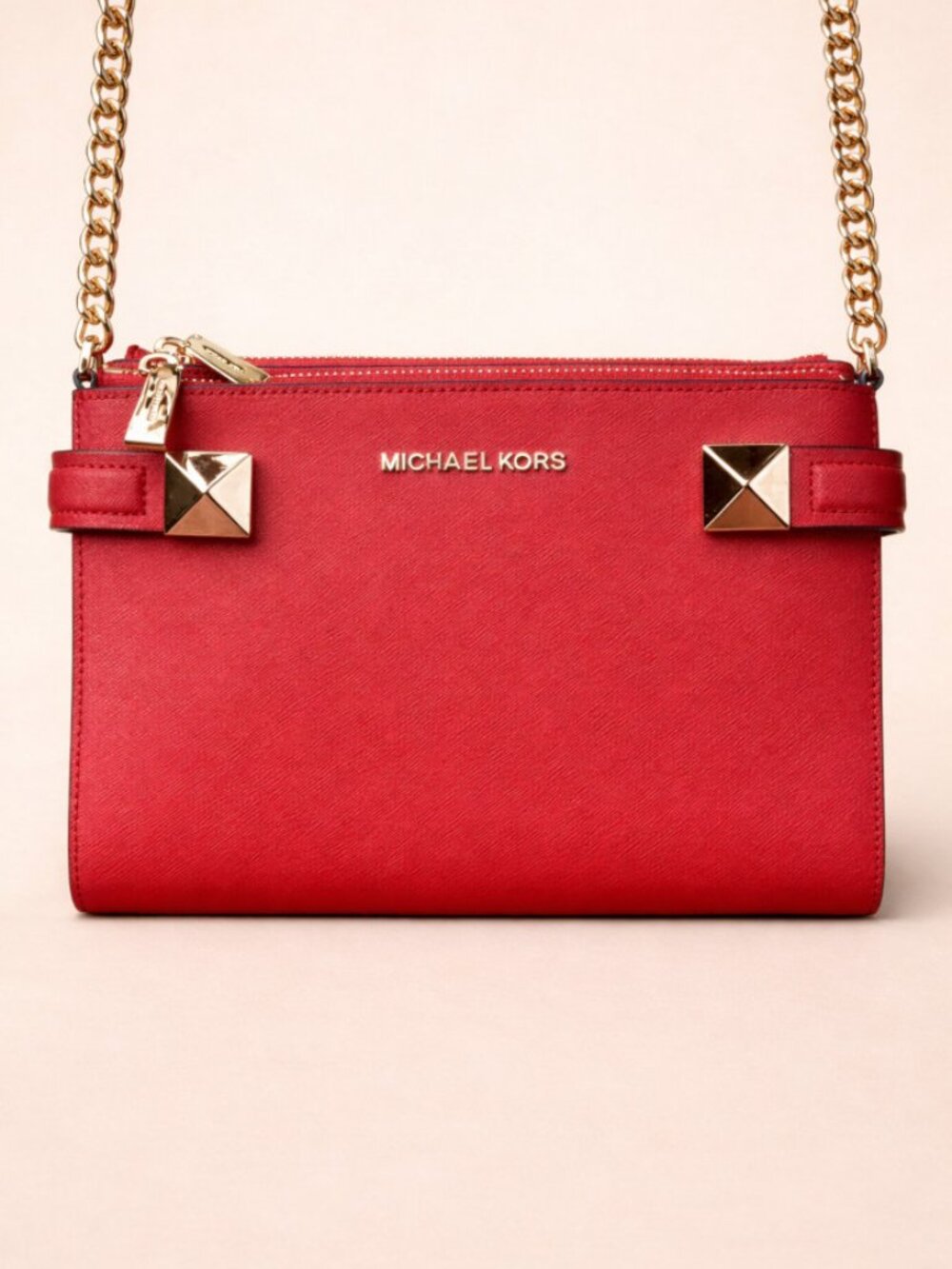 Michael Michael Kors Karla Crossbody Cherry Red Saffiano Leather NWOT - Picture 4 of 10